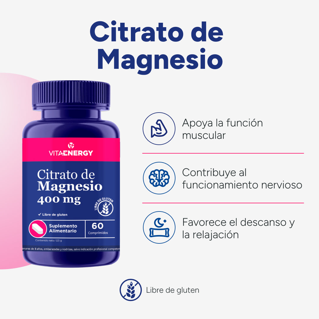 Beneficios y sellos Citrato de Magnesio Vitaenergy