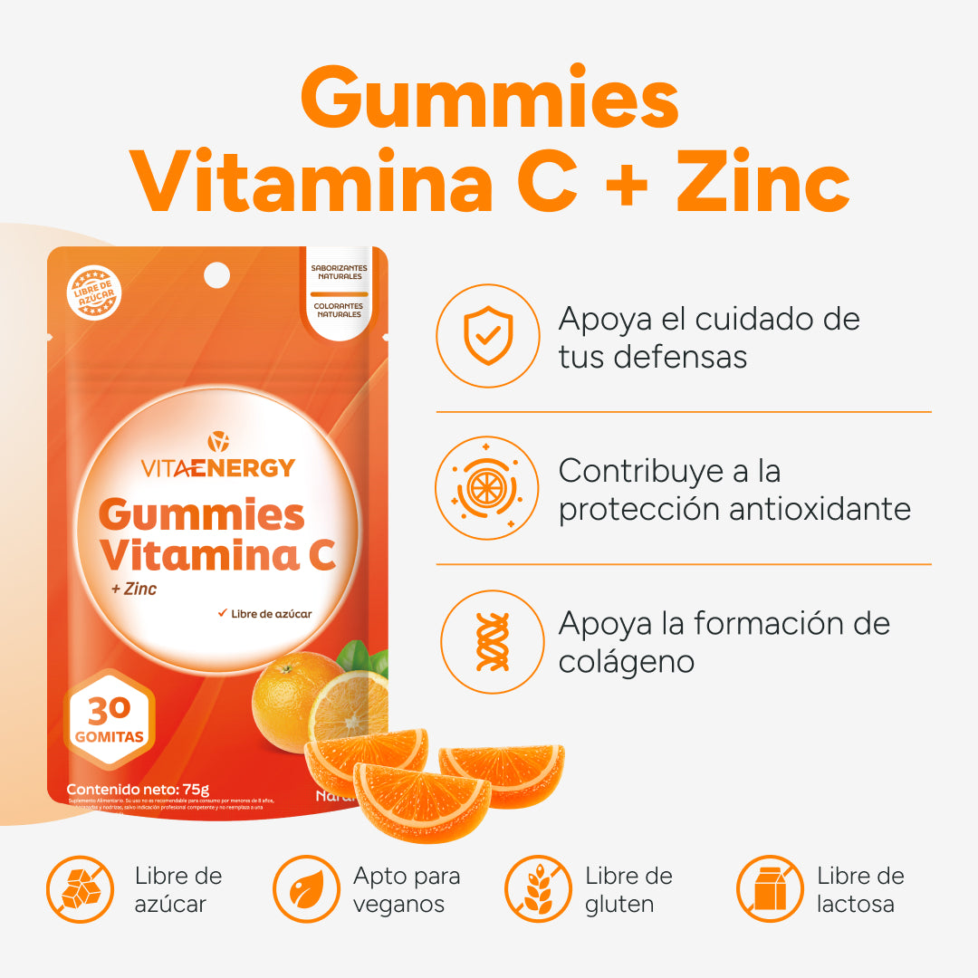 Beneficios y sellos Gomitas Vitamina C + Zinc