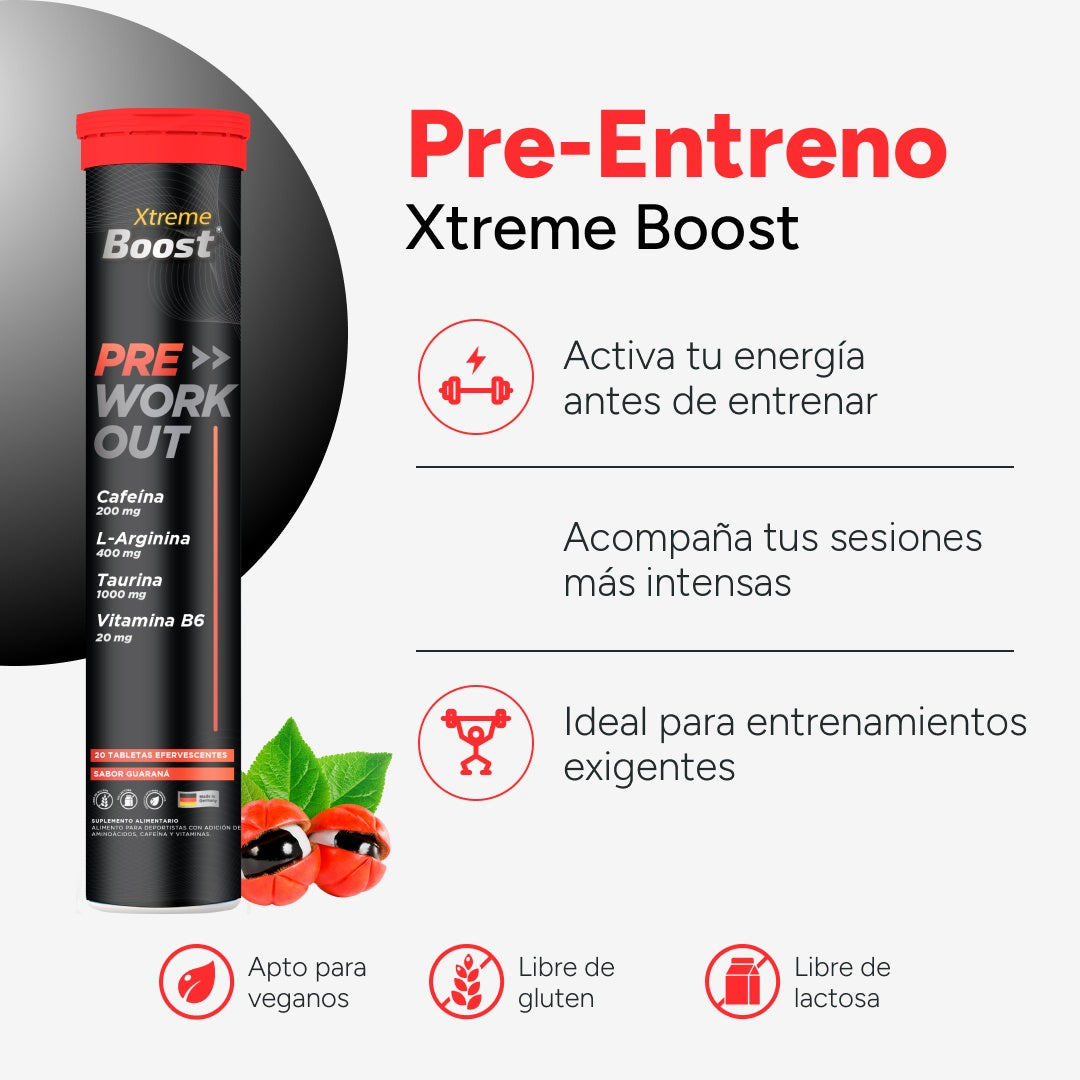 Beneficios y sellos Pre Entreno Xtreme Boost