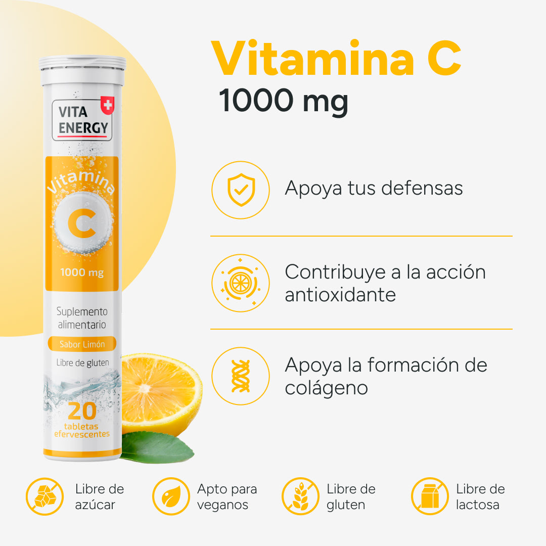 Beneficios y sellos Vitamina C 1000 mg Limón Vitaenergy